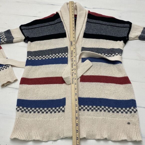 American Eagle Shawl Collar Stripe Southwest Tribal Knit Belt Cardigan Sz Small - Picture 9 of 15